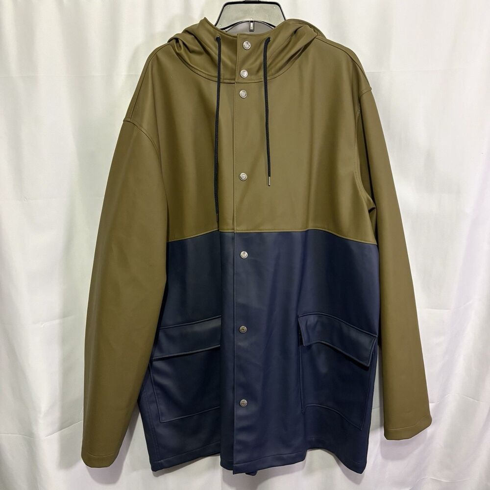 L.L.Bean Signature Waterproof Hooded Rain Slicker Jacket Men’s XXL Olive Navy